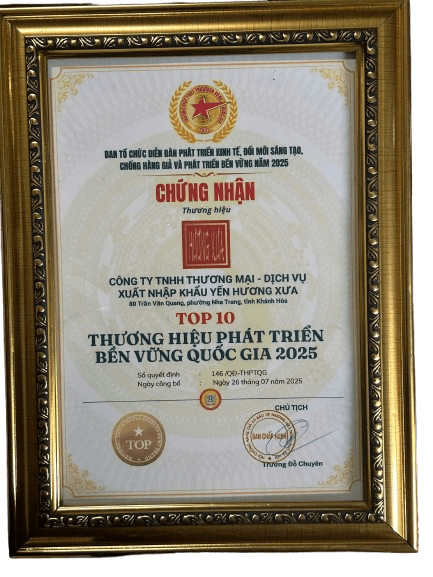 Giấy chứng nhận Top 10 Thương Hiệu Phát Triển Bền Vững 2025